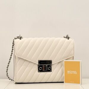 Michael Kors Rose Quilted Leather Chain Shoulder Bag Optic White